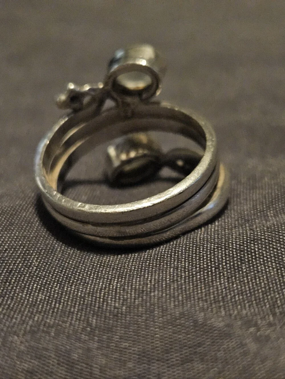 925 Sterling Silver Rainbow Moonstone Bypass Wrap Ring Multi Band Size 7 Boho